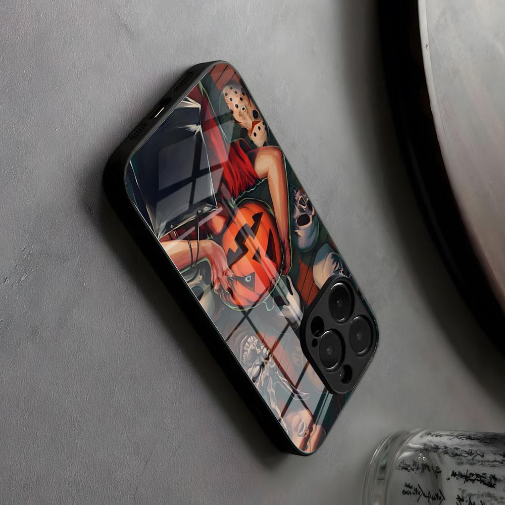 Счастливый Страшный Хэллоуин Чехол для Телефона Стекло Для IPhone17 Air 16 15 17 14 Pro Max 13 12 11 X Японская Анимация XS XR Plus Для Samsung