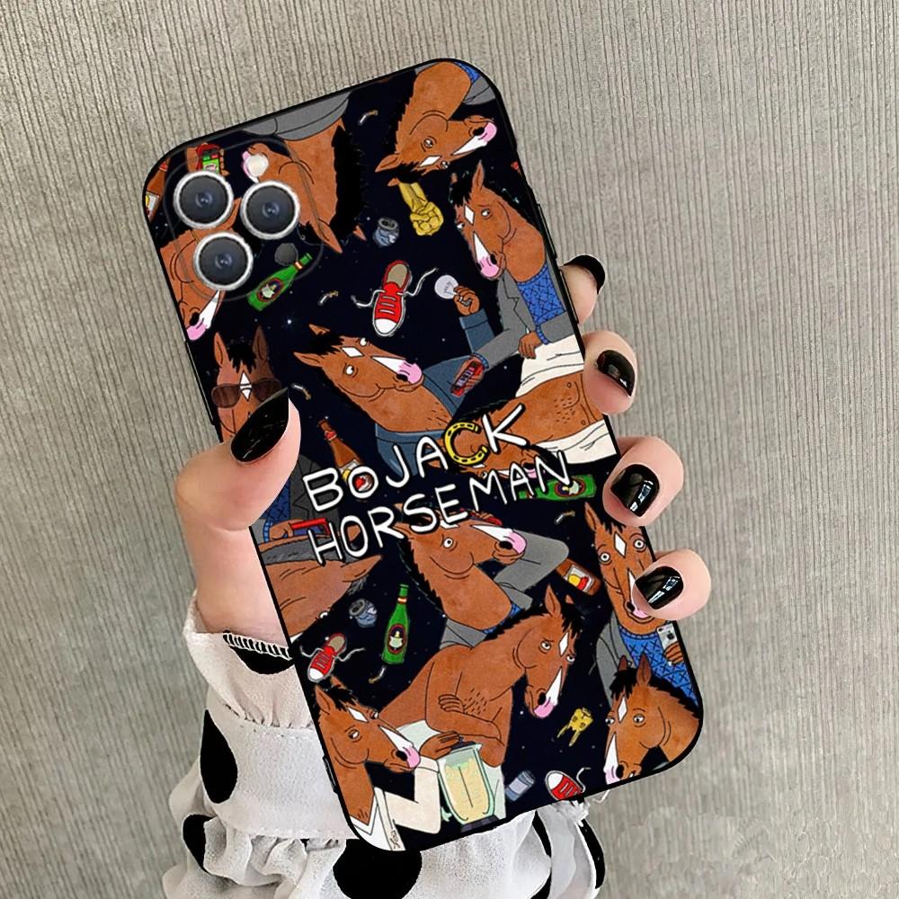 B-БоДжек Лошадь Чехол для телефона для iPhone 15,14,13,12,11,Plus,Pro Max,XS,X,XR,SE,Mini,8,7 Мягкий силиконовый Черный чехол