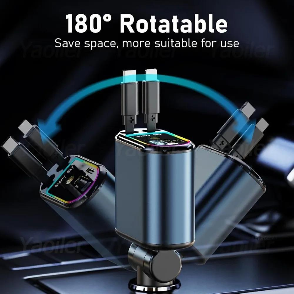Starry Light Car Fast Charger 4 In 1 Retractable Car Chargers 120W Quick Car USB Charger Accessories for  IPhone Samsung Xiaomi