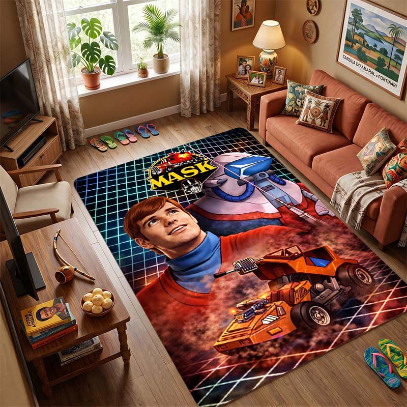 M.A.S.K. 80s Cartoon Area Rug, Non-Slip Floor Mat for Living Room Bedroom, Vintage Action Series Carpet for Gamer Room Decor