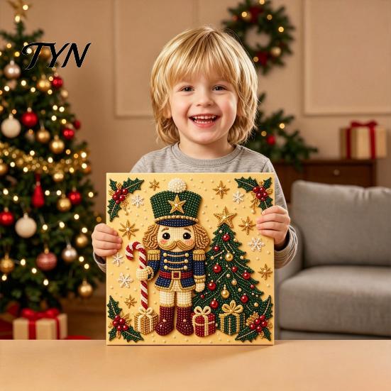 Nutcracker Art Project Faux Pearl Kit, Painting DIY Kit with Pre-Framed Projects for Seniors Canvas, 3D Christmas Wall Craft Adults, Home Holiday