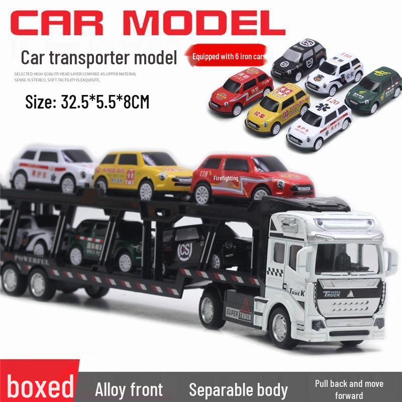 Alloy Double-Layer Pull-Back Military Truck Model with Flatbed Trailer