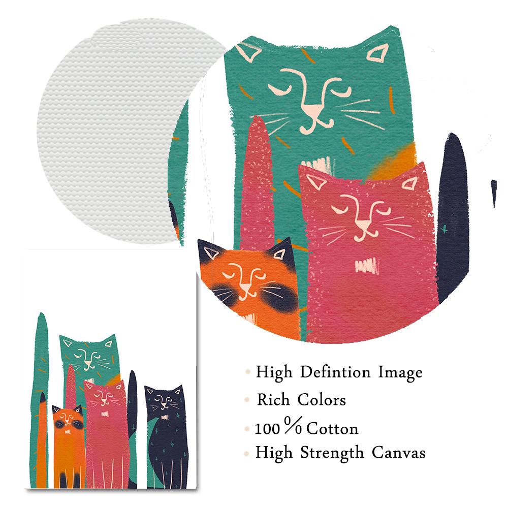 Nordic Spring Cute Cats Poster Hand Drawn Wall Art Холст Картина Красочные Минималистские Картины Для Украшения Дома Гостиной