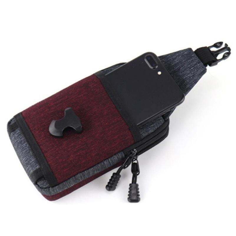 Men's Large Capacity Double Zipper Cell Phone Pocket Change Waist Bag with Belt Pocket