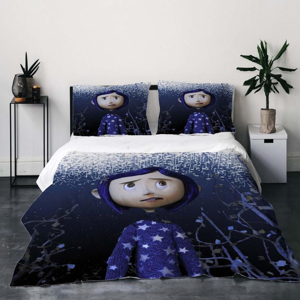 Halloween Coraline Premium Duvet Cover Set, Quilt cover Soft & Breathable,Wrinkle Resistant, Hidden Zipper and Corner Ties Christmas Gift.