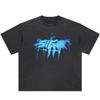 Streetwear Letters Graphic Washed Black T-Shirt Cotton Unisex Tops Tees Summer Short Sleeves T Shirt