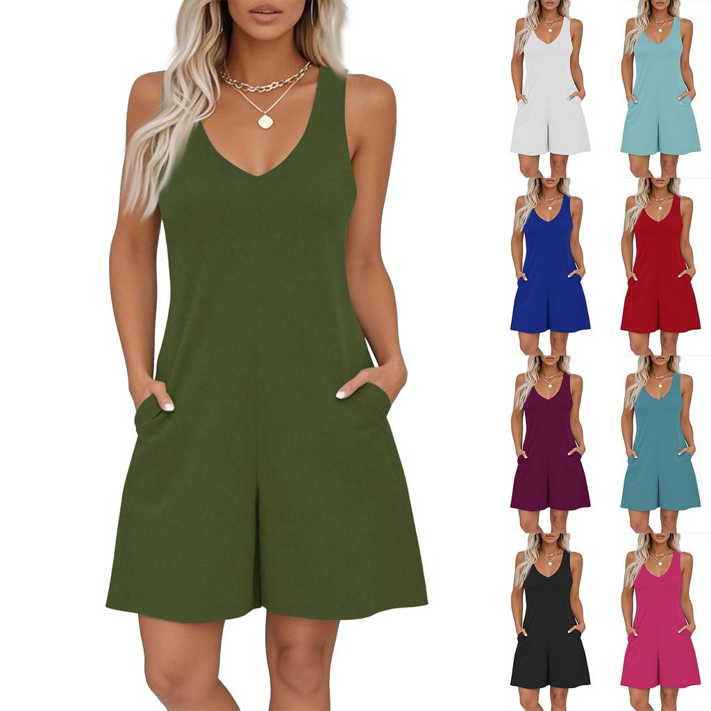Women's V-neck Printed Sleeveless Jumpsuit Spring And Summer Casual Jumpsuit Shorts