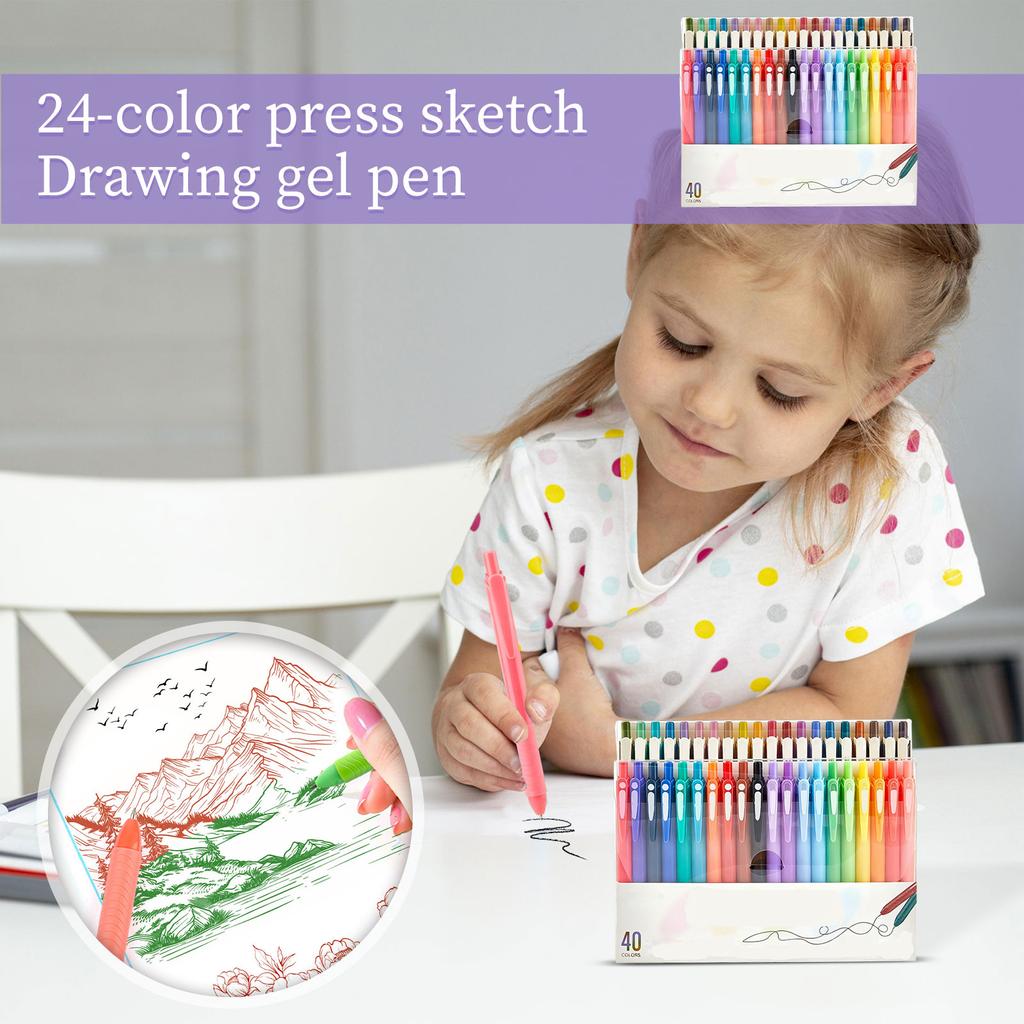 40 Colored Push-Down Neutral Pen With High Beauty Value For Student Sketching And Drawing, Fast-Drying And Ink-Lasting,20ml