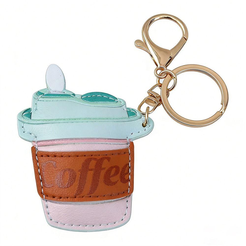 Hanger Pu Keychain Candy Color Bag Charm Lovely Coffee Cup Leather Pendant Bag Pendant