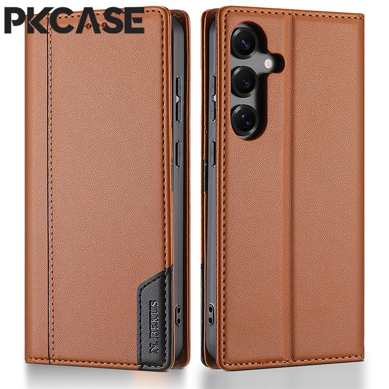 PKCASE Противоударный Чехол-книжка с отделением для карт из кожи для Samsung S25 Edge S24 S23 FE Plus A17 A07 A56 A36 A26 A16 A06