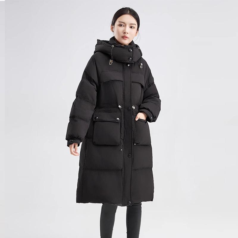 Талия Большой Карман Длинный Выше Колена 2025 Зима Новый Белый Утиный Пух Свободный Утолщенный Теплый Пуховик