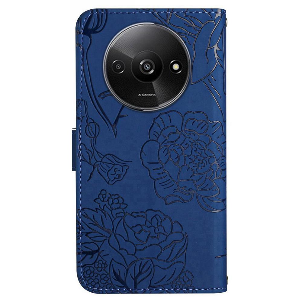 HT03 For Xiaomi Redmi A3 4G/Poco C61 4G Case Butterfly Flower Leather Flip Phone Cover with Hand Strap
