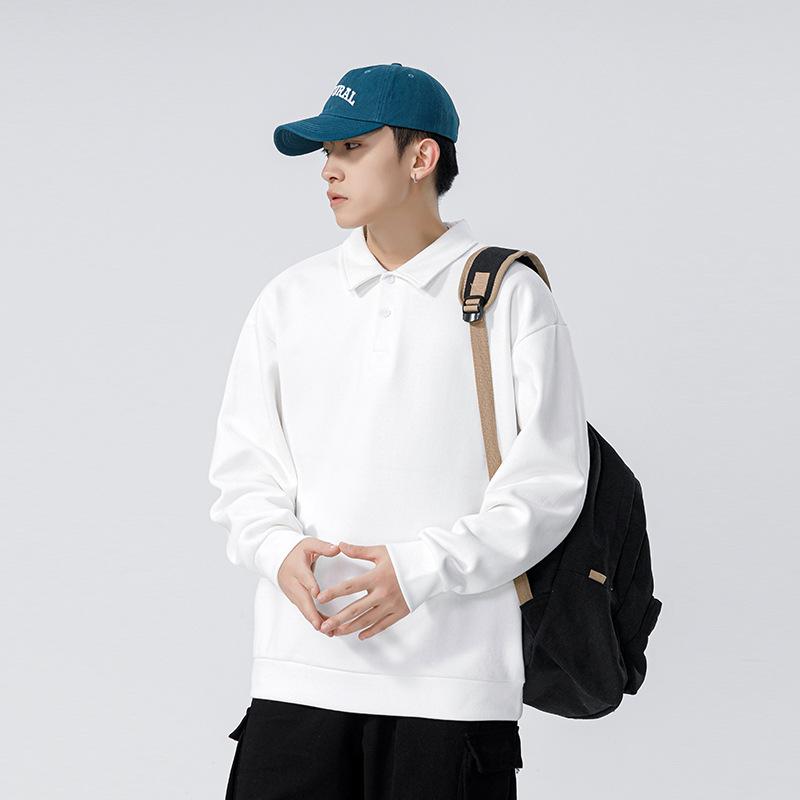 Men S Long Sleeve Polo Shirt Loose Solid Color Workwear Autumn Winter
