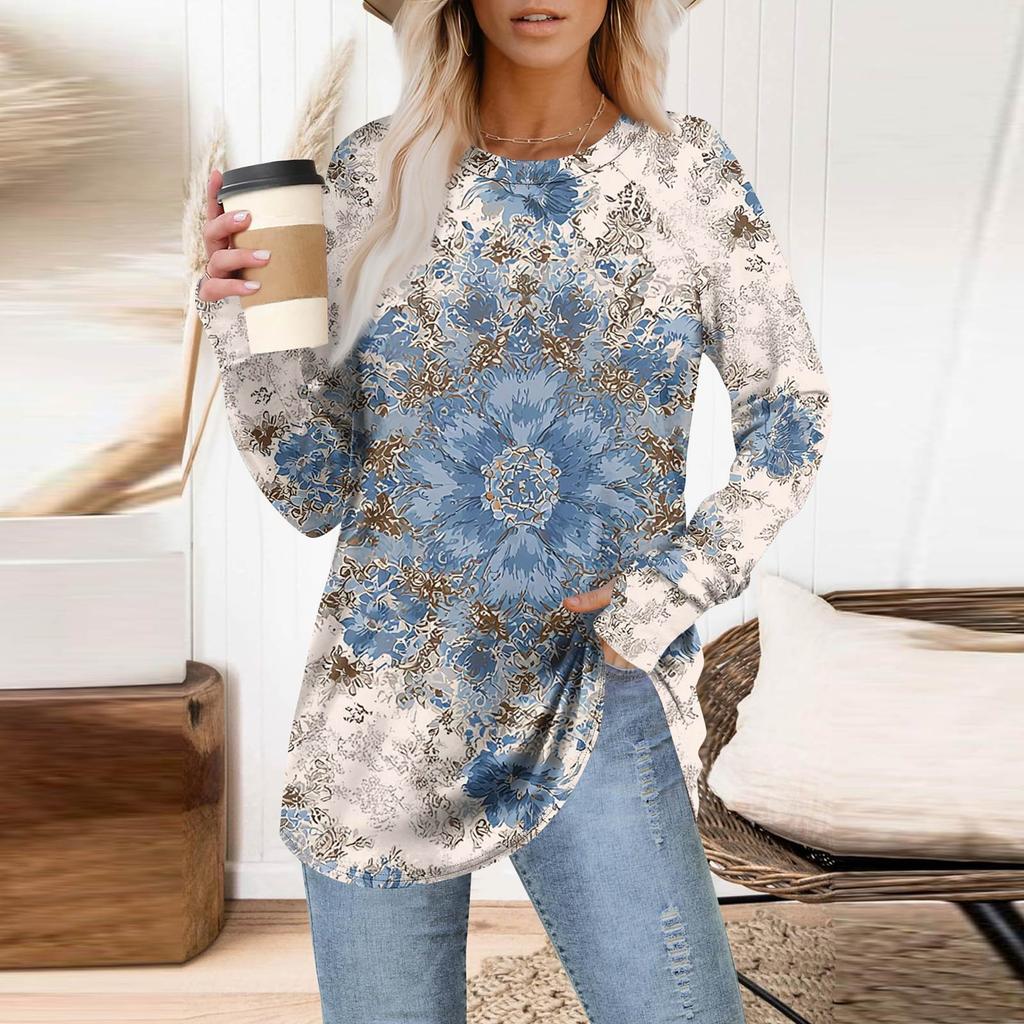 Womens Oversized Sweatshirt Graphic Sweater Long Sleeve Drop Shoulder Round Shirt Tops Vintage Clothes