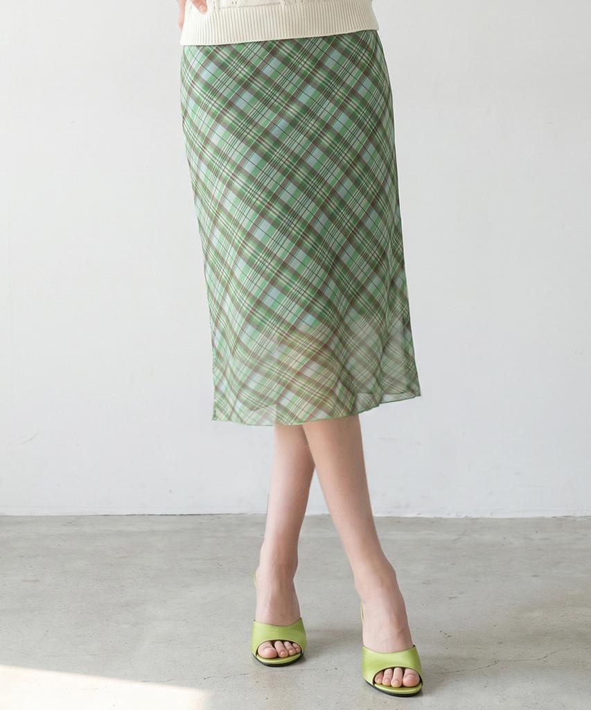 Top Girl Color Check Lace Ribbon Midi Skirt_T611Bt730