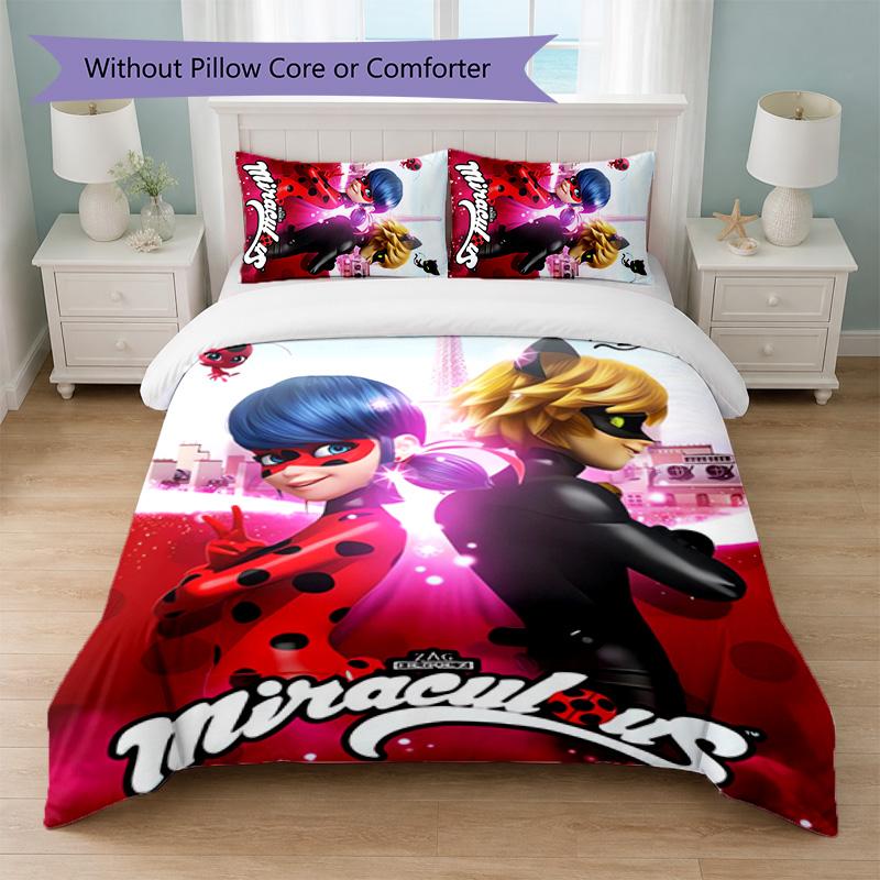 Miraculous Ladybug Print 3Pcs Duvet Cover Set 1 Duvet Cover and 2 Pillowcases Soft Bed Linen For Household Bedroom