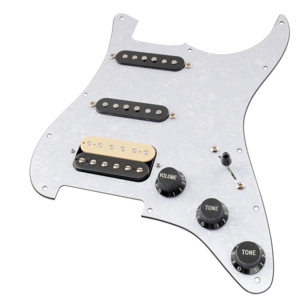 Musiclily Pro SSH Strat Wiring Pre-assembled Pickguard with Artec Alnico 5 Pickups for ST Stratocaster Electric Guitar White Pearl 4P