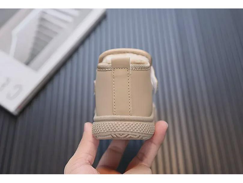 Boys' Winter Velvet-Lined Waterproof Leather Snow Boots with Soft Soles