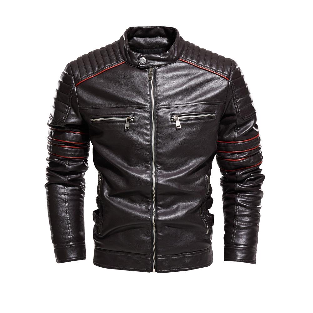 Men's Leather Jacket Men's Pu Coat Stand Collar Slim Motorcycle Suit Plus Velvet Leather Clothing