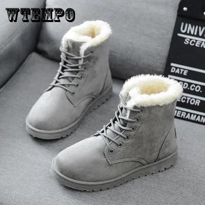 Зимние ботинки, черные, серые, красные туфли для женщин, ботильоны на шнуровке, теплые зимние ботинки на меху, ботинки из искусственной замши, женские туфли на плоской подошве