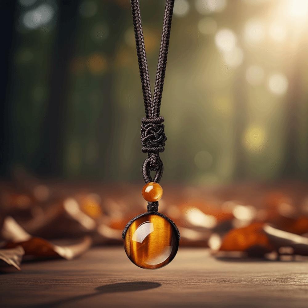 Braided Rope Crystal Pendant Necklace Beaded Adjustable Necklace Tiger's Eye Necklace Daily Wear