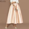 Women Casual Back Elastic Waist Loose A-Line Long Skirt