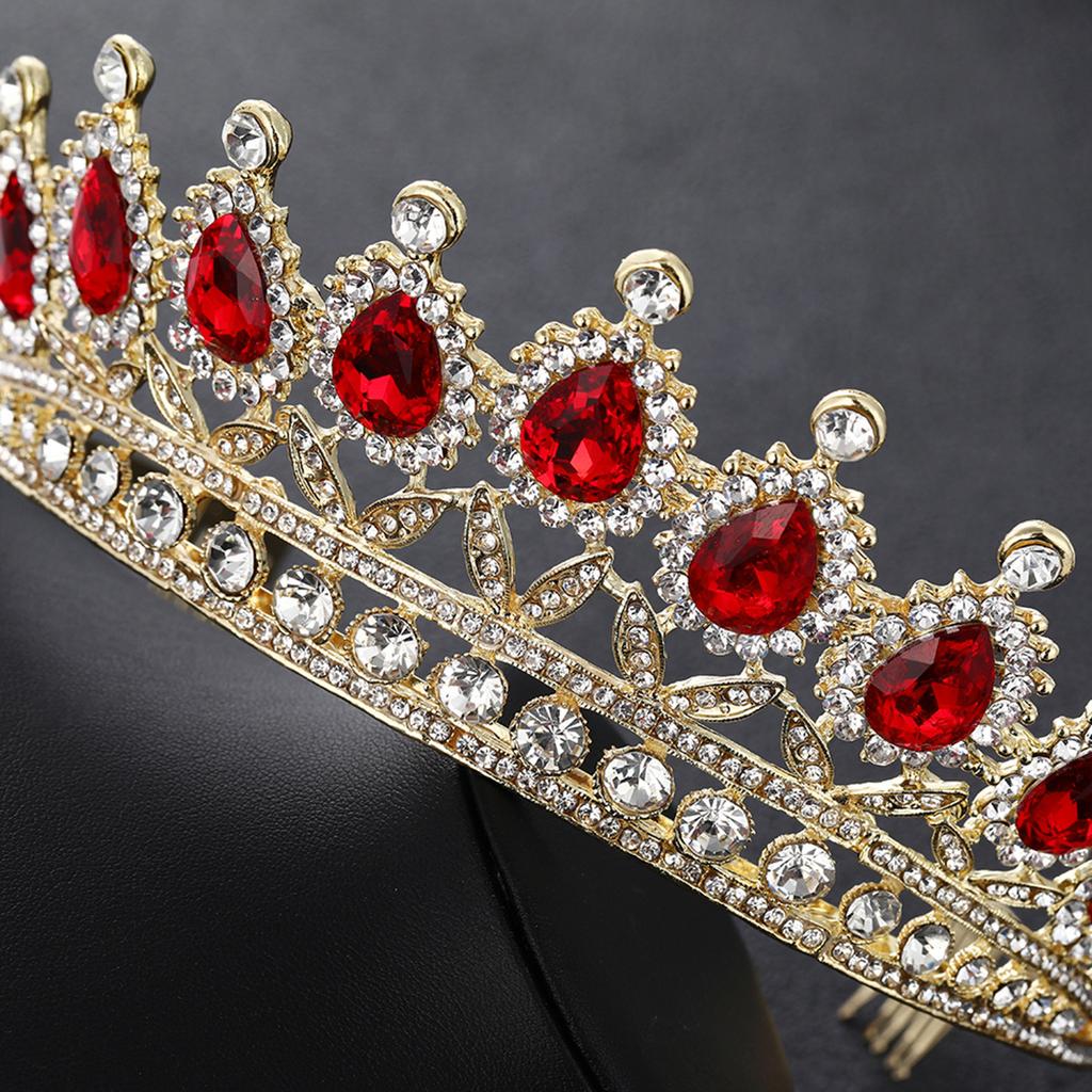 Red Rhinestone Crown Large Crown with Comb Bridal Tiara Crown