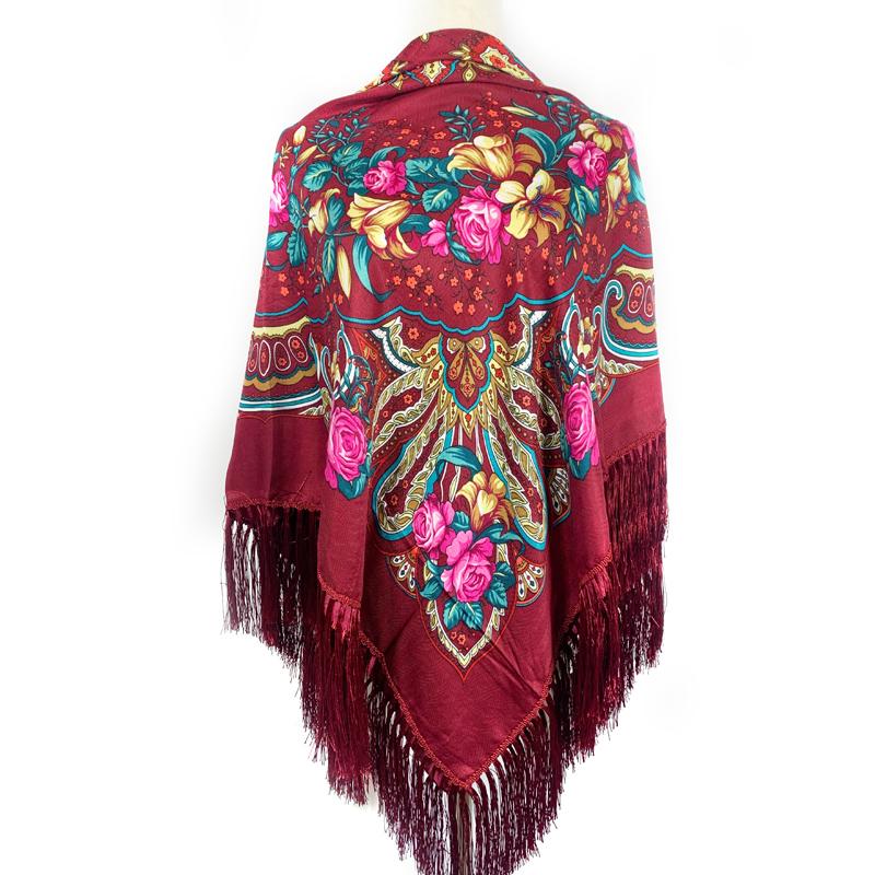 140*140cm Russian Square Scarf Women Luxury Floral Printed Bandana Shawl Ethnic Fringed Blanket Handkerchief Babushka Head Wraps
