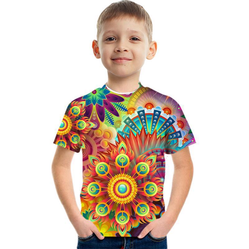 Летний круглый вырез 3D цветной принтованный топ модные повседневные детские футболки для мальчиков с коротким рукавом