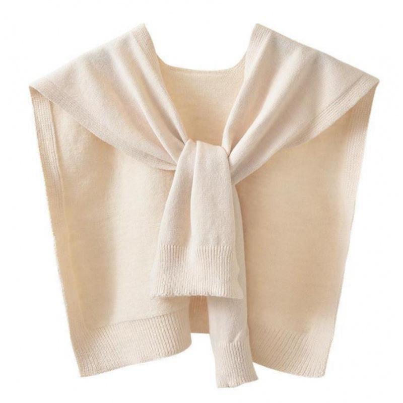 Core Yarn Knitted Shawl Female Spring and Autumn with Shoulder Color with Shoulder Thin Cardigan Summer Knot False Collar Scarf