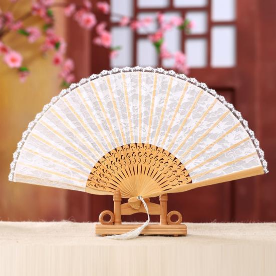Кружевной ручной веер, китайский складной с кисточкой, портативный бамбуковый шелковый веер для свадебных вечеринок, летние принадлежности
