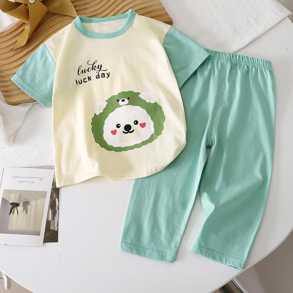 Kids Summer Cotton Short Sleeve Set Class A Baby Air Conditioner Clothes Boys Girls Home Pajamas