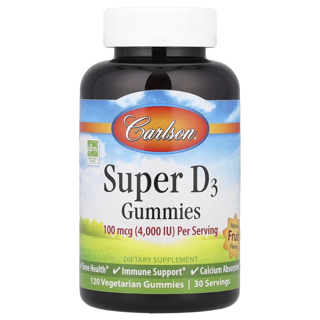 Super D3 Gummies, Natural Fruit, Vegetable Gummies 120 Gummies (25Mcg (1,000Iu) per Gummie)