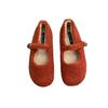 Fashion Round Toe Wool Ballet Flats Woman Concise Warm Plush Loafers Ladies Brand Design Fluffy Mary Jane Shoes In Red Grey