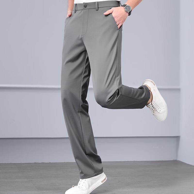 ROMON LMFS2076 Men's Silk Blend Stretch Straight-Leg Pants