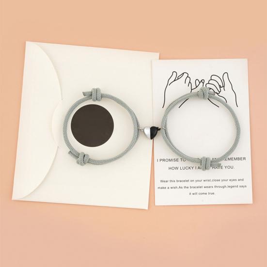 2Pcs/Set Rope Bangle Fade-proof Fine Workmanship Nice-looking Magnetic Heart Pendant Bracelet for Couple