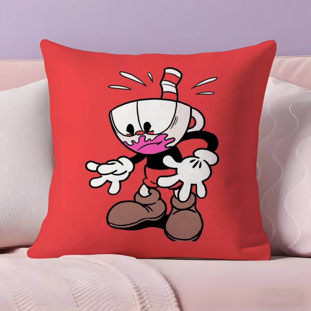 Классическая Милая Наволочка для Подушки C-Cuphead Ультра Мягкая Кожевенная Ткань Облачное Комфортное Ощущение и Скрытая Молния