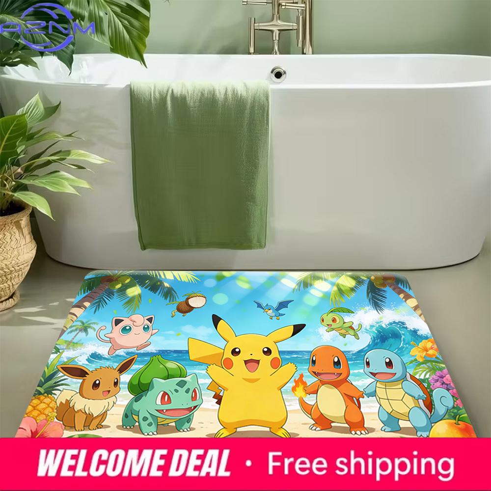 Pokemon Beach Party Print Doormat Anti-slip Absorbent Floor Mat for Home Entrance Bedroom Living Room Decor