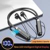 Waterproof Bluetooth Neck Strap, Waterproof Sports Earphones, Suspended Stereo Earphones, Wired Music with LED Display Screen