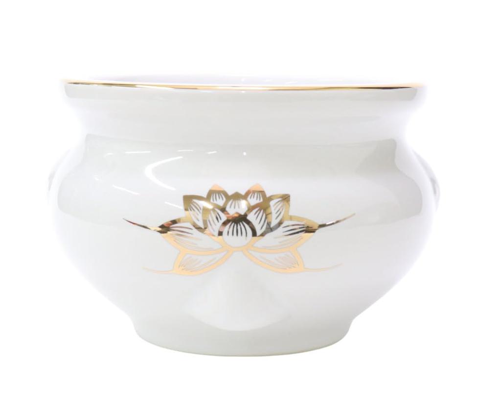 Platinum Lotus Incense Burner, Flat-Bottomed [4.5 inches]  Buddhist Altar Supplies, Home Memorial Supplies, Urn-Compatible