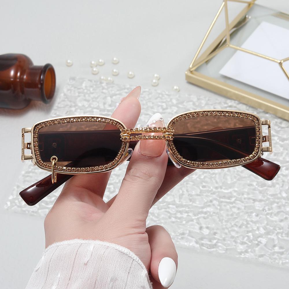 New cyberpunk style diamond-encrusted sunglasses Internet celebrity hip-hop chain diamond glasses European and American small frame women's sunglasses