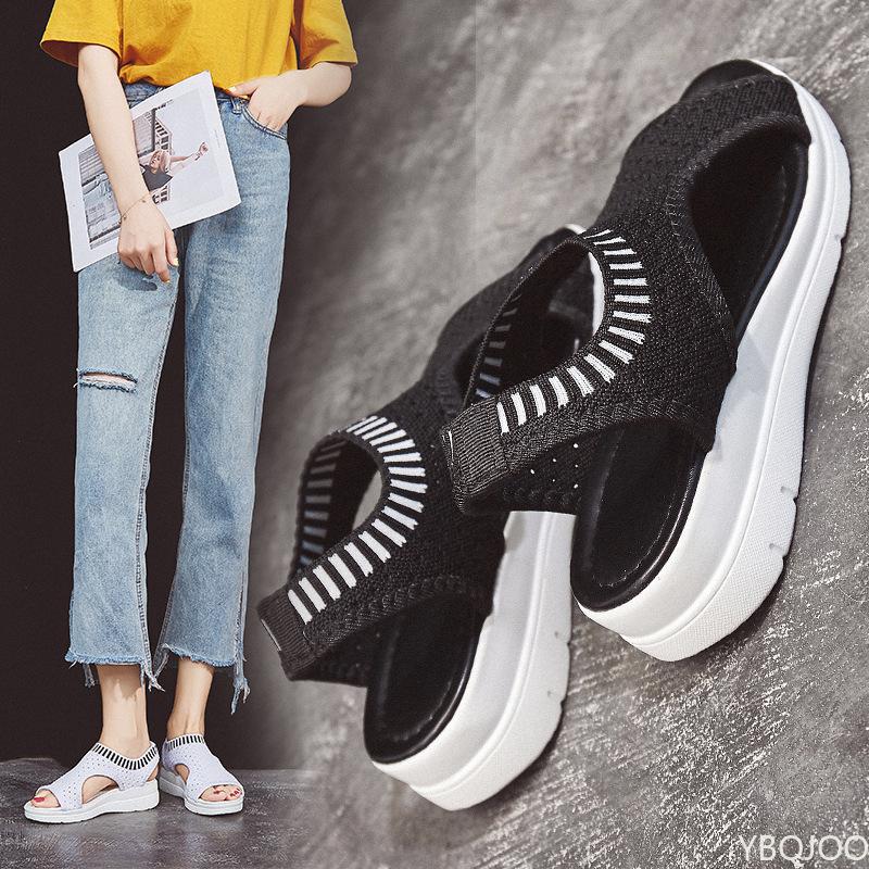 Модные сандалии женские лето 2024 новые с открытым носком плоские римские женские сандалии летающие тканые полые платформа спортивные сандалии плоские сандалии