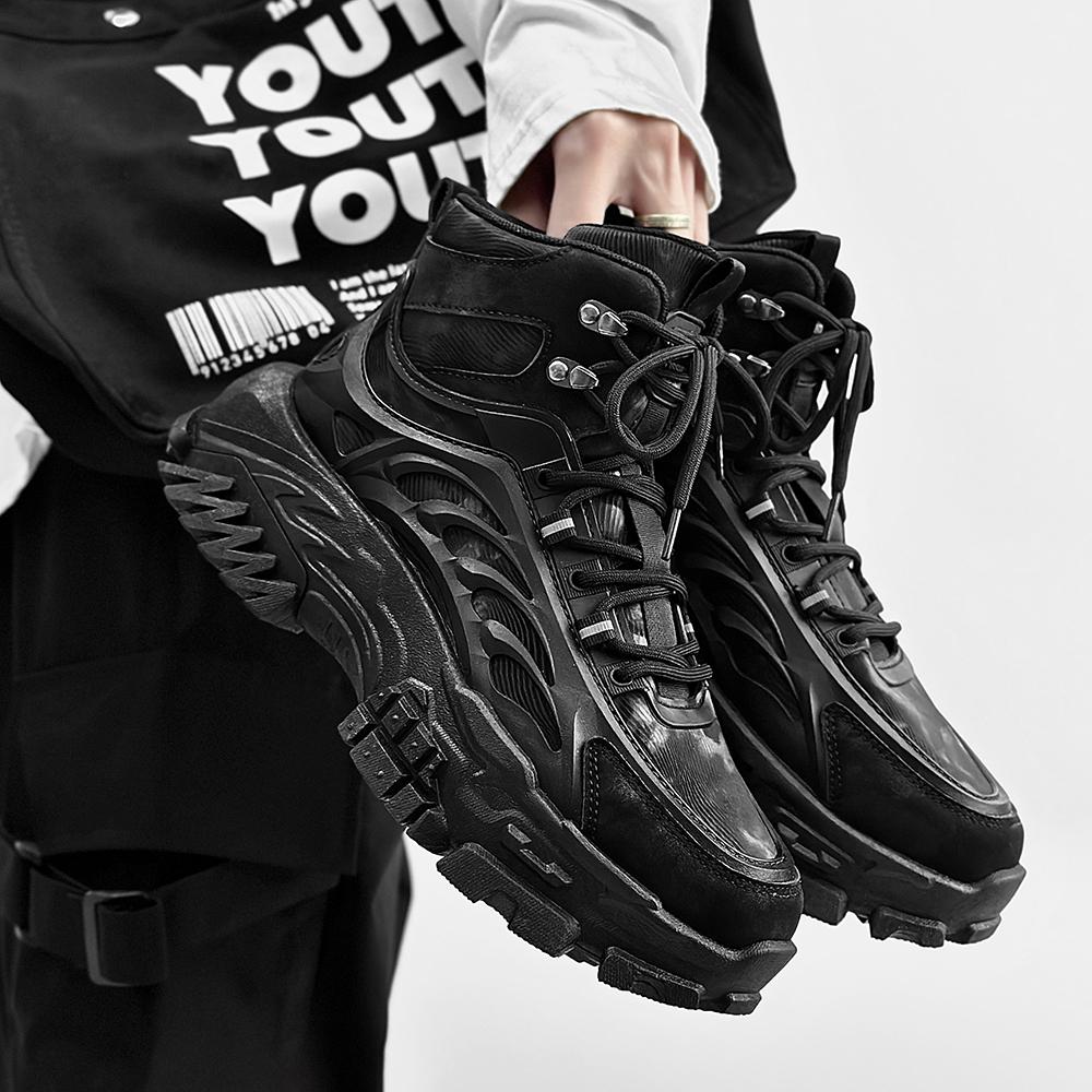 2024 Мужские ботинки Модные повседневные ботинки на платформе в британском стиле для мужчин, высокие уличные молодежные трендовые повседневные ботинки для скейтбординга со шнуровкой