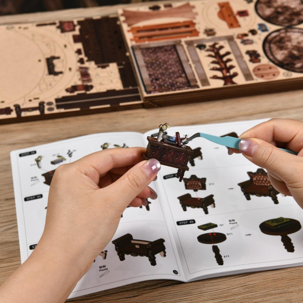 DIY Wooden Book Nook Figurines Miniatures Wisdom Rings Book Repository Bookend Home Decor Crafts For Friends Birthday Gifts