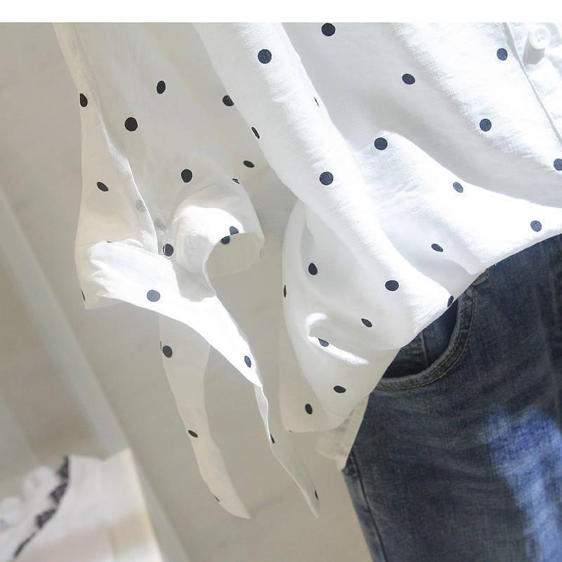 Women's Fashion Casual Spring Autumn Polka Dot Print Long Sleeve POLO Neck Blouses & Shirts