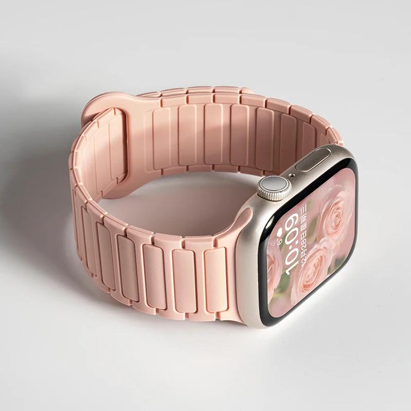 Силиконовый ремешок для Apple Watch Ultra 2 49 мм 42 мм 45 мм 41 мм 44 мм 40 мм Магнитный ремешок для iWatch Series 10 46 мм 9 8 7 6 SE 5 4 3