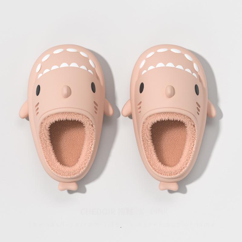 Fashion Shevalues Winter Furry Cartoon Shark Slippers For Women Men Soft Sole Cotton Slides Waterproof Plush Cozy Warm Women's Slippers