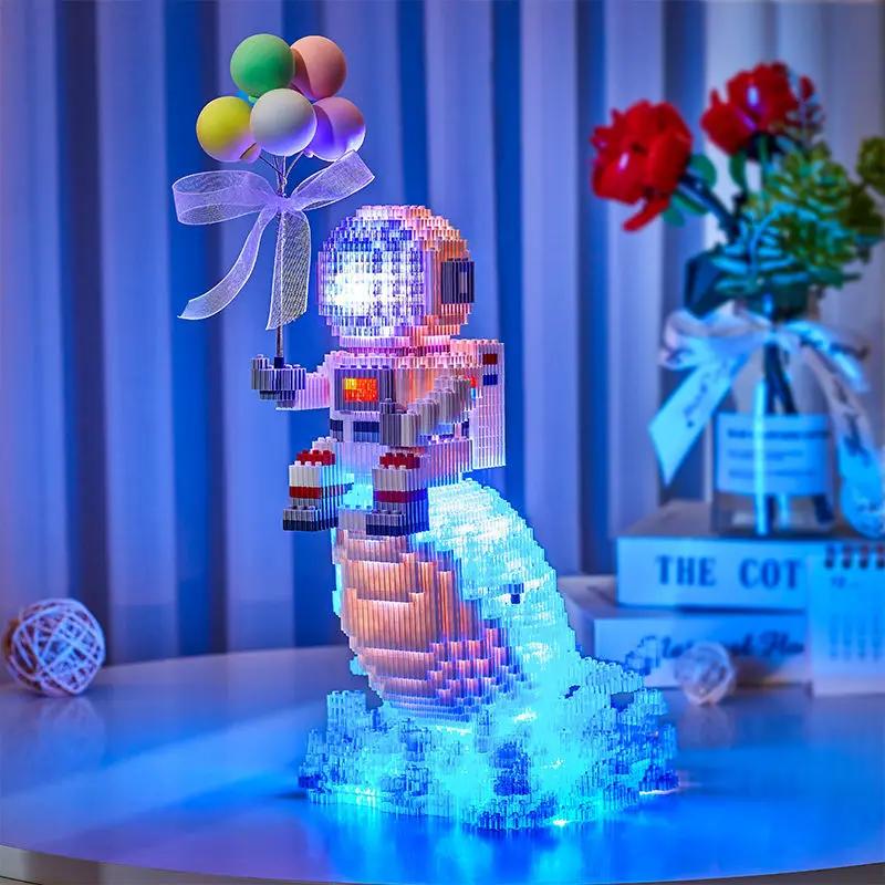 Astronaut City Building Blocks With Led Light Confession Balloon Whale Astronaut Mini Diamond Bricks Toys For Childrens Gift
