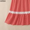 VONDA Женские расклешенные юбки А-силуэта с эластичной талией, кружевной отделкой по подолу и цветочным принтом, повседневные, плиссированные