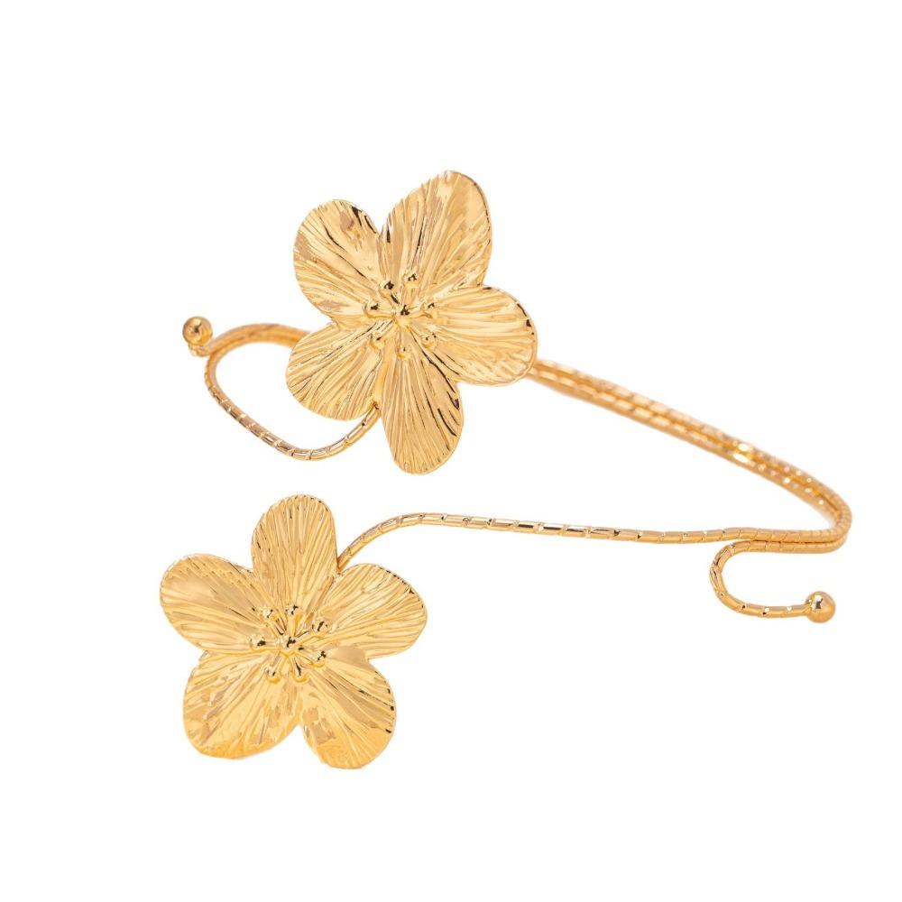 Metal Wide Open Bangle Multi Style Flower Bracelet Elegant Armlet Hand Jewelry
